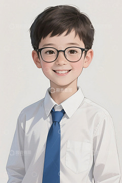 穿校服戴眼镜微笑小男孩