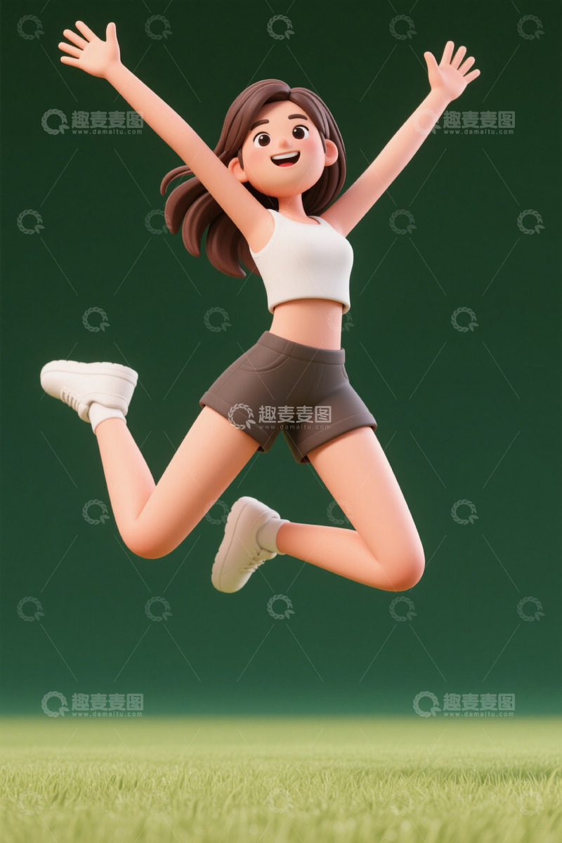 高清大图下载【趣麦麦图】跳跃的卡通风格女性