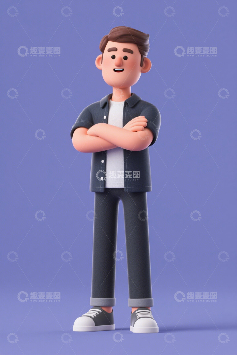 高清大图下载【趣麦麦图】双臂交叉站立的卡通男性形象