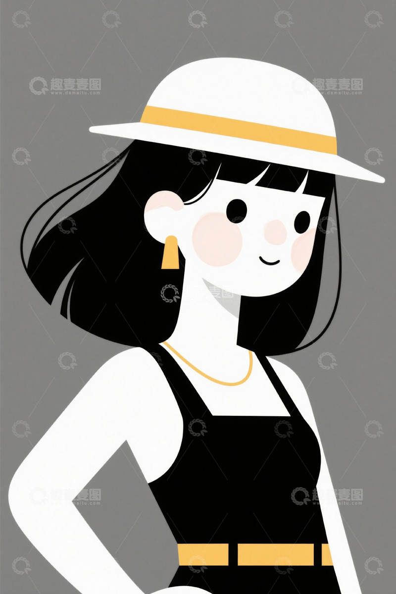 高清大图下载【趣麦麦图】戴帽子的女孩侧身肖像