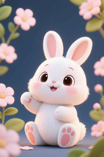 可爱动画白兔与花朵