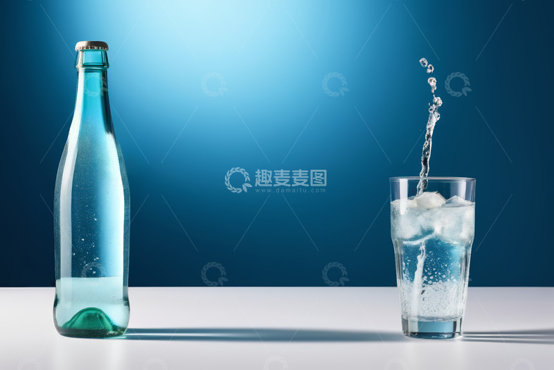 高清大图下载【趣麦麦图】玻璃瓶饮料倒入玻璃杯画面