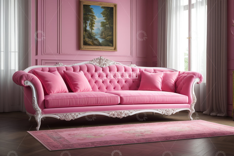 高清大图下载【趣麦麦图】粉色古典风格沙发室内场景