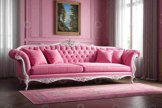 粉色古典风格沙发室内场景