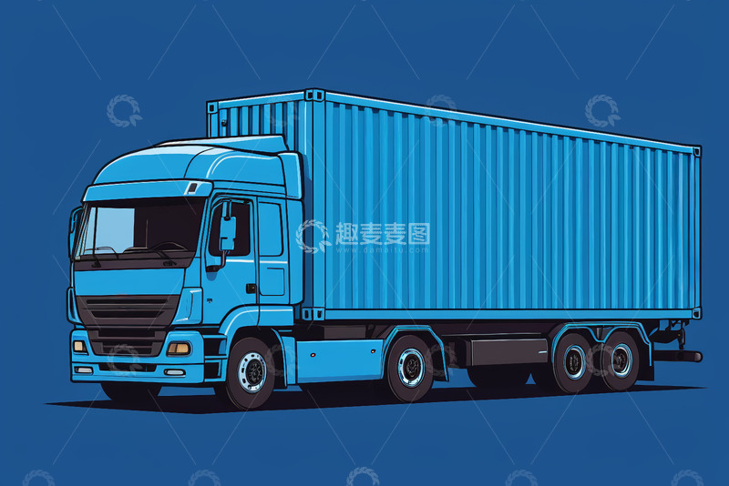 高清大图下载【趣麦麦图】蓝色货运卡车侧面视图