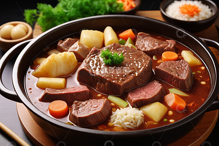 牛肉蔬菜炖煮美食特写