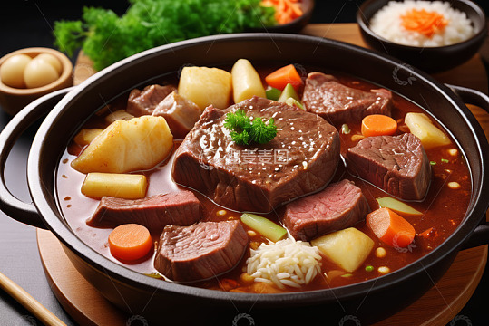 牛肉蔬菜炖煮美食特写