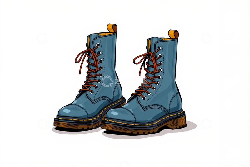 高清大图下载【趣麦麦图】蓝色系带靴子插画素材