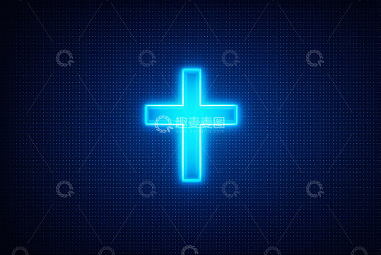 蓝色发光十字符号背景