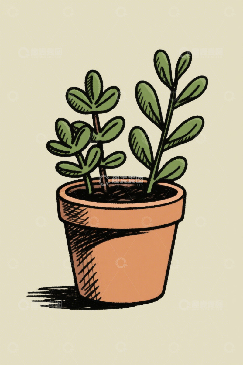 高清大图下载【趣麦麦图】手绘盆栽绿植素材
