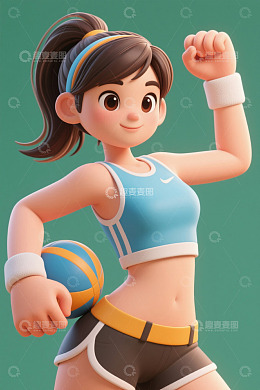 3D动画女性排球运动员形象