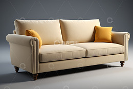 米黄色双人沙发配黄色抱枕