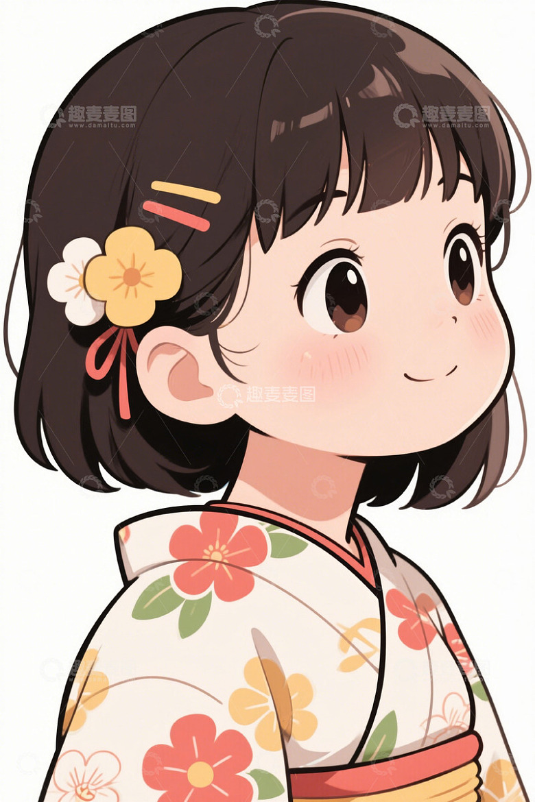 穿和服的卡通女孩侧脸