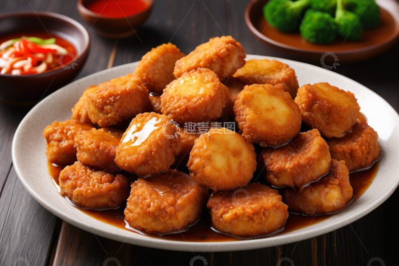 高清大图下载【趣麦麦图】盘中油炸肉丸美食特写