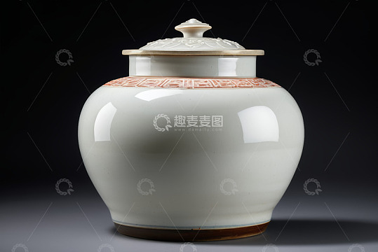 白色带盖陶瓷罐特写