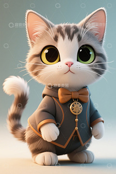 穿着服饰的可爱卡通小猫