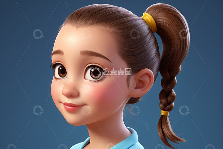 卡通风格小女孩侧脸肖像