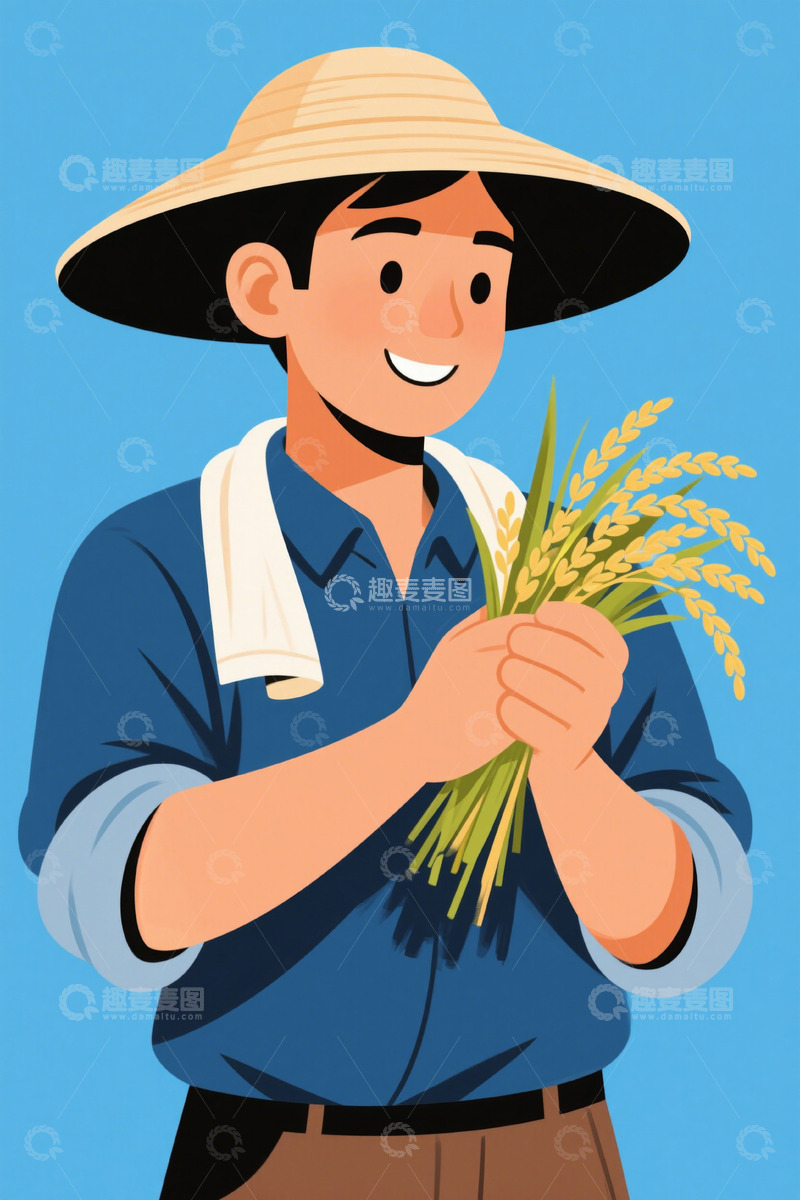 高清大图下载【趣麦麦图】农民手持谷物微笑