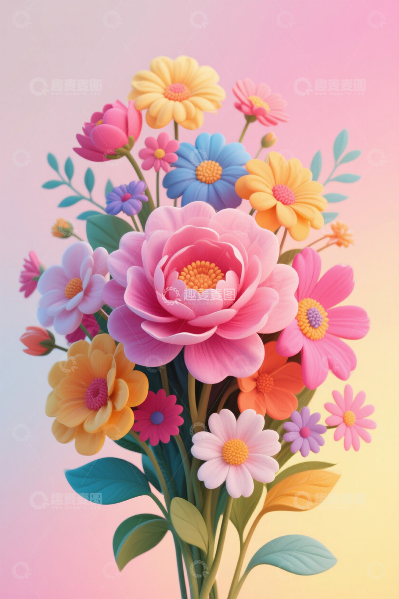 高清大图下载【趣麦麦图】多彩花卉插画素材