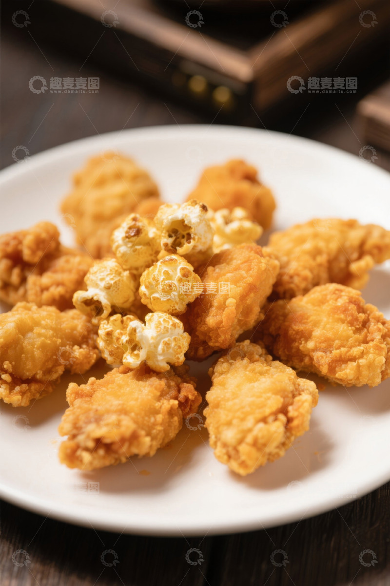 高清大图下载【趣麦麦图】盘中炸鸡配爆米花美食