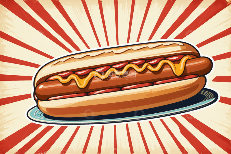 高清大图下载【趣麦麦图】复古风格热狗插画