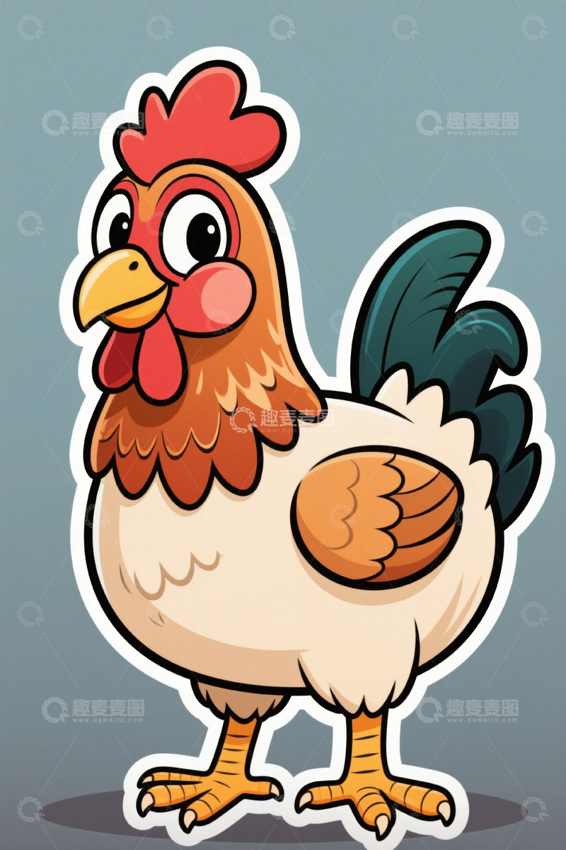 高清大图下载【趣麦麦图】卡通公鸡形象插画素材