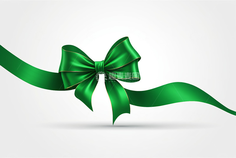 高清大图下载【趣麦麦图】绿色蝴蝶结丝带装饰素材