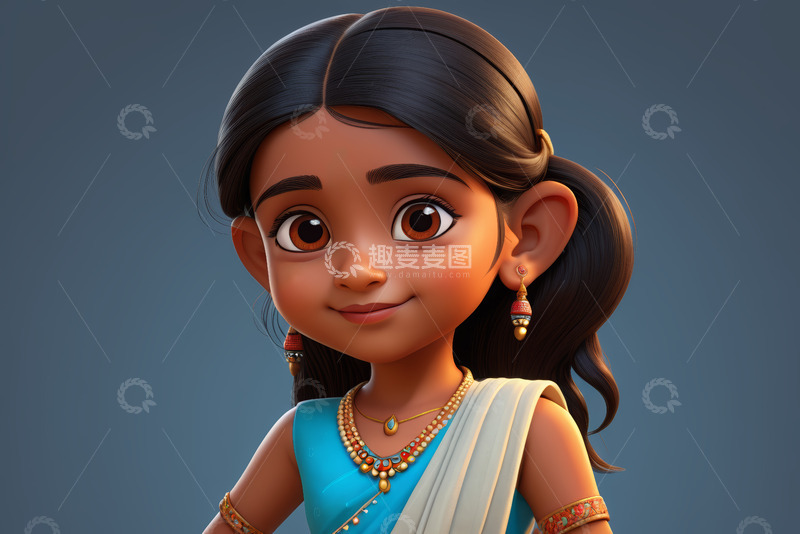 高清大图下载【趣麦麦图】印度风格卡通女孩肖像