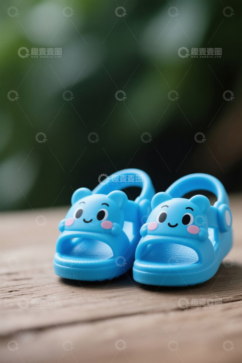 高清大图下载【趣麦麦图】可爱蓝色卡通婴儿凉鞋特写