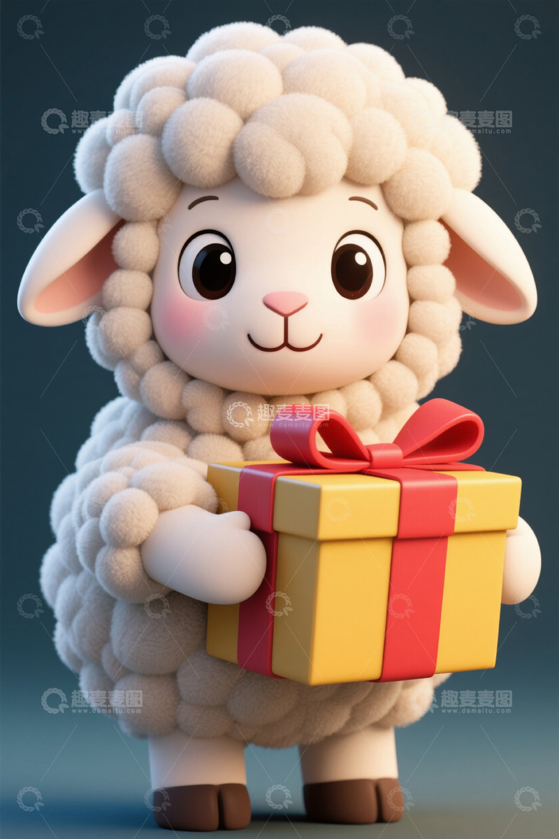 高清大图下载【趣麦麦图】卡通小羊手持礼物形象