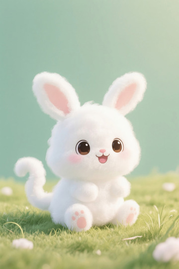 可爱白色卡通兔子坐于草地