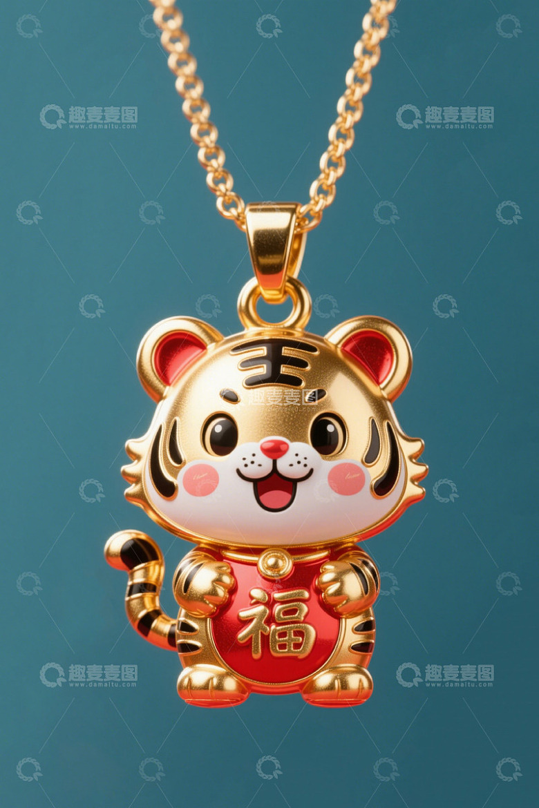 金虎造型福字吊坠项链