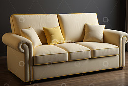 米黄色双人沙发配黄色抱枕