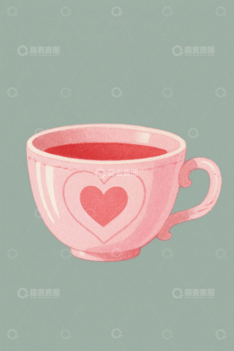 高清大图下载【趣麦麦图】粉色爱心图案杯子装热饮