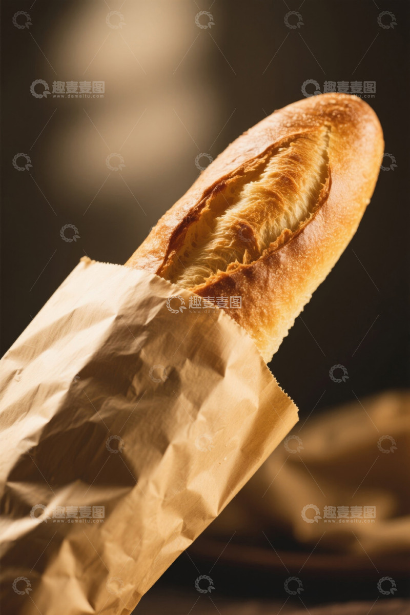 高清大图下载【趣麦麦图】牛皮纸包裹的法式长棍面包