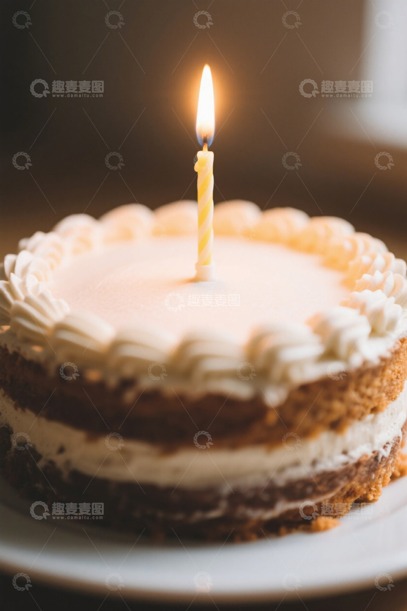 高清大图下载【趣麦麦图】点燃蜡烛的生日蛋糕