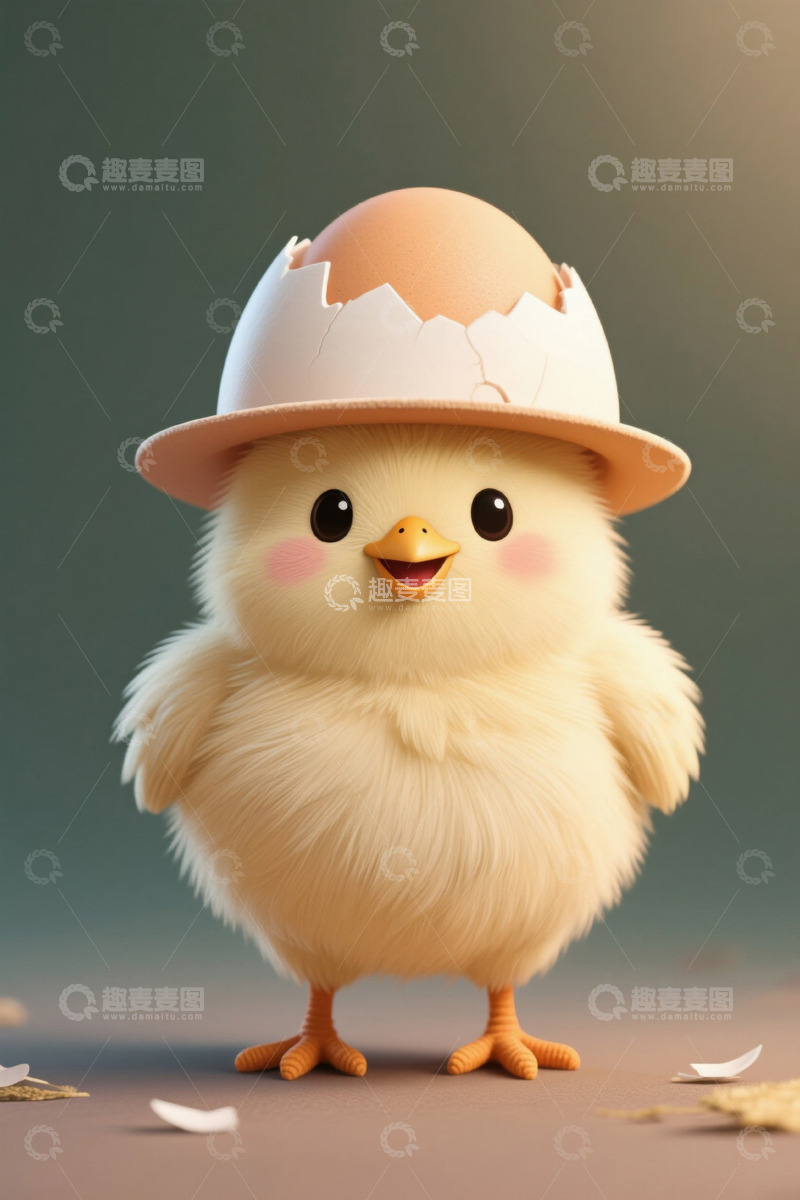高清大图下载【趣麦麦图】戴着蛋壳帽的可爱小鸡