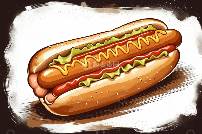 高清大图下载【趣麦麦图】手绘热狗插画美食素材