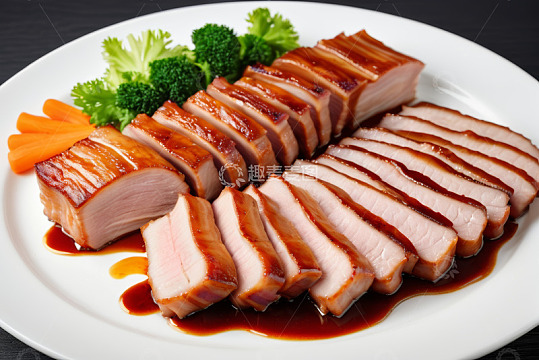 摆盘精致的切片烤肉美食