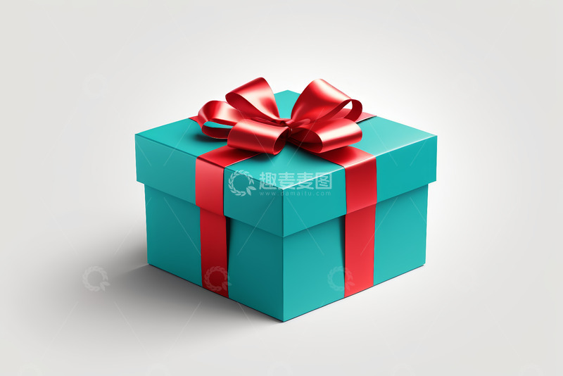 高清大图下载【趣麦麦图】蓝绿色礼物盒配红色丝带