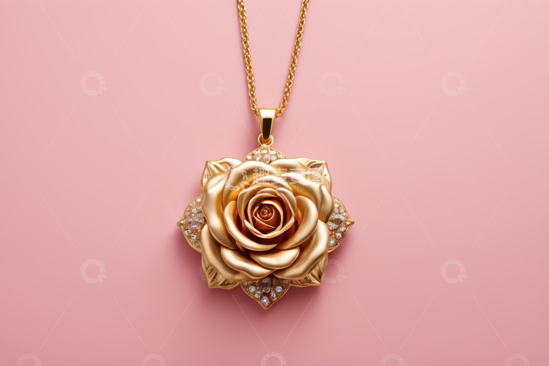 高清大图下载【趣麦麦图】金色玫瑰造型项链特写