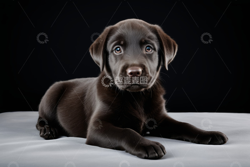 高清大图下载【趣麦麦图】黑色拉布拉多幼犬趴卧