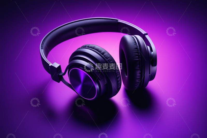高清大图下载【趣麦麦图】紫色背景头戴式耳机特写