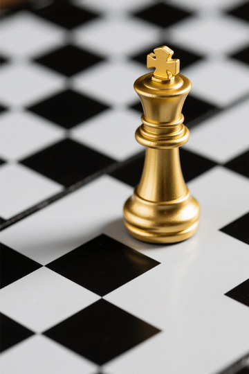 棋盘上的金色国王棋子特写
