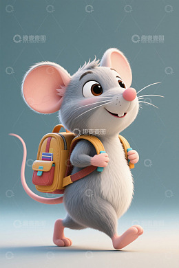 背着书包的卡通老鼠形象素材