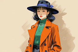戴帽穿大衣的时尚女性