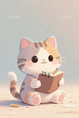 可爱小猫手持书本学习画面