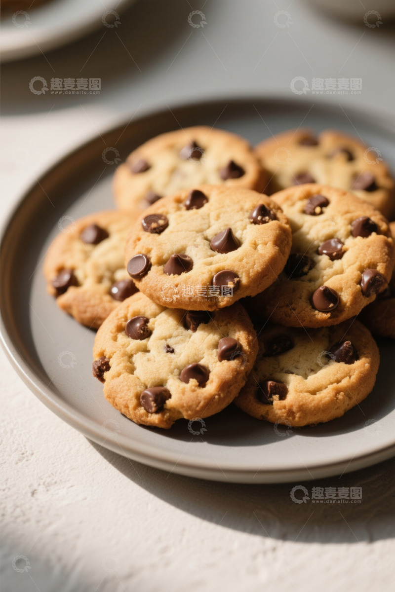 高清大图下载【趣麦麦图】盘子里的巧克力豆曲奇饼干