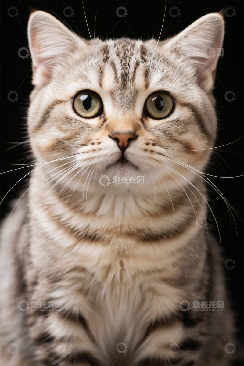 高清大图下载【趣麦麦图】灰条纹猫正面特写