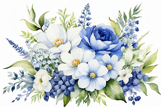 蓝白色花卉插画素材